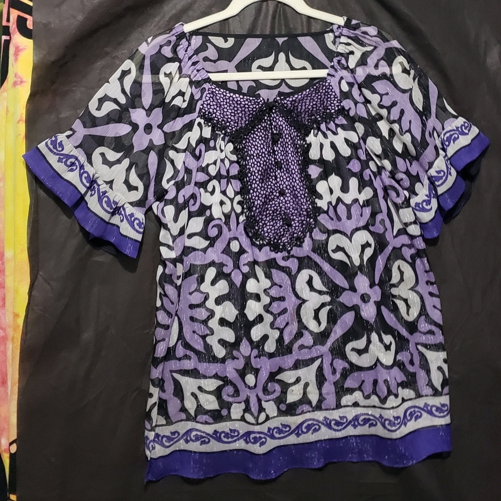 Vintage Bohemian Sheer Smock Top-Large-like new